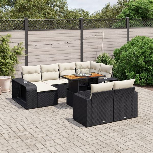vidaXL 11-teilig Garten-Sofagarnitur mit Kissen Schwarz Poly Rattan, 3274589