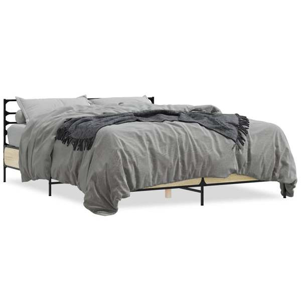 vidaXL Bettgestell Sonoma-Eiche 150x200 cm Holzwerkstoff und Metall, 3280048