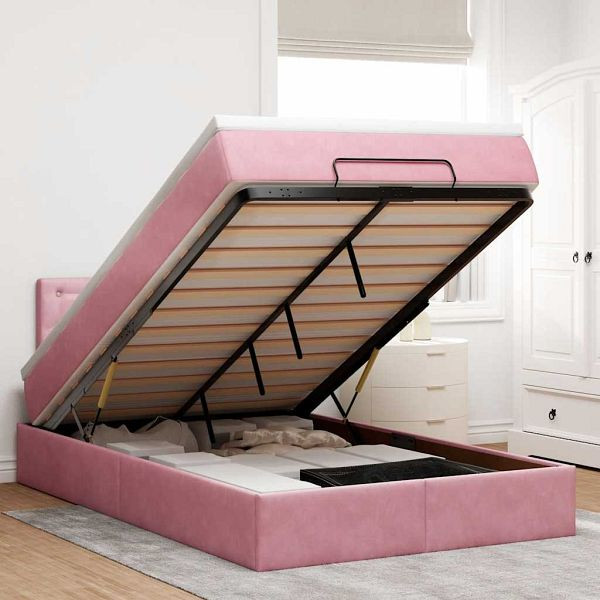 vidaXL Ottomane Bett mit Matratze & LEDs Rosa 120x190 cm Samt, 3312757