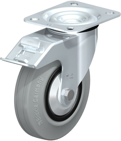 Blickle LE-VPP 125R-FI-SG-FA Stahlblech-Lenkrolle mit Anschraubplatte & Feststeller, Vollgummi, Schwarz, 441550