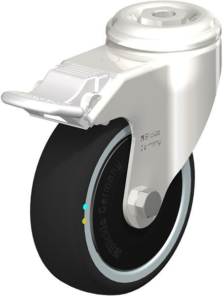 Blickle LKRXA-PATH 101KD-11-FI-ELS-FK Edelstahl-Apparate-Lenkrolle mit Rückenloch & Feststeller, Thermoplastisches Polyurethan, Grau, 853446