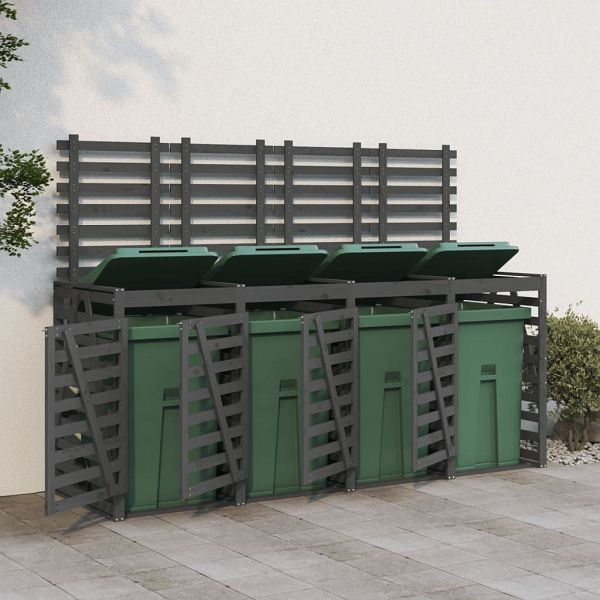 vidaXL Mülltonnenbox für 4 Tonnen Grau Massivholz Kiefer, 3157699
