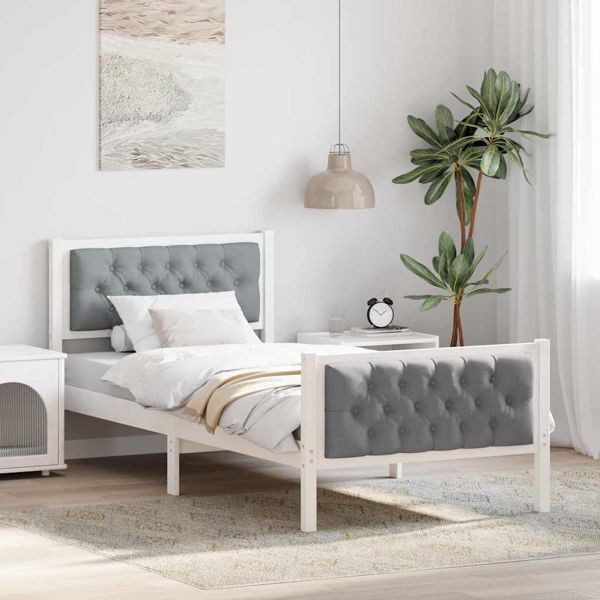 vidaXL Bettrahmen Hellgrau 90 x 200 cm Massives Kiefernholz, 878428