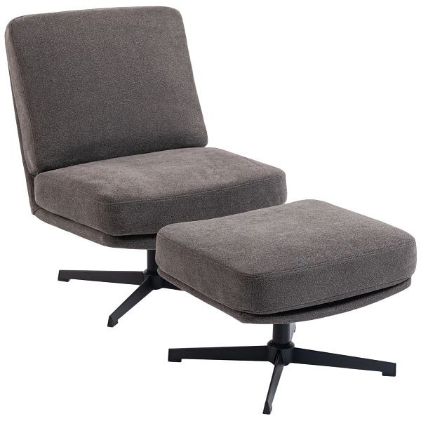 HOMCOM Sessel mit Hocker Drehbar Loungesessel mit Leinenoptik für Wohnzimmer Dunkelgrau, 83B-625V00CG