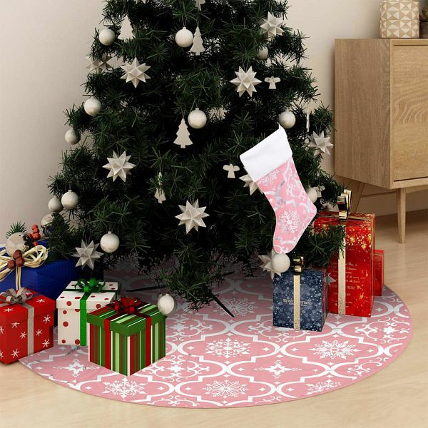 vidaXL Luxus-Weihnachtsbaumdecke mit Socke Rosa 150 cm Stoff, 330286