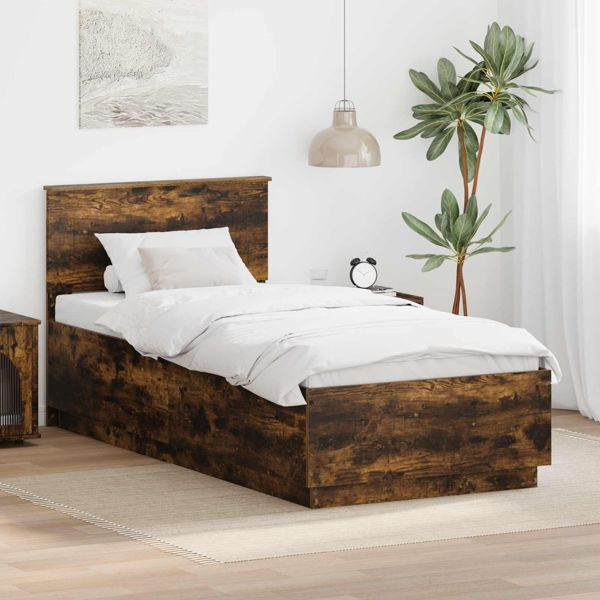 vidaXL Bettrahmen Geräucherte Eiche 90 x 200 cm Holzwerkstoff, 3408212