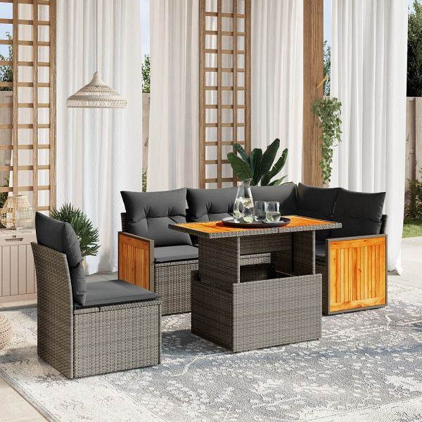 vidaXL 6-teilig Garten-Sofagarnitur mit Kissen Beige Poly Rattan, 3273965