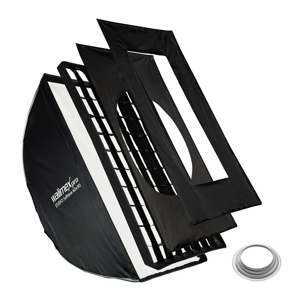 Walimex pro Studio Softbox 60x90cm + Softboxadapter für Hensel Expert, um 360° drehbar, einfacher Aufbau Dank Schirmfunktion, inkl. Grid, Masken, 1023501