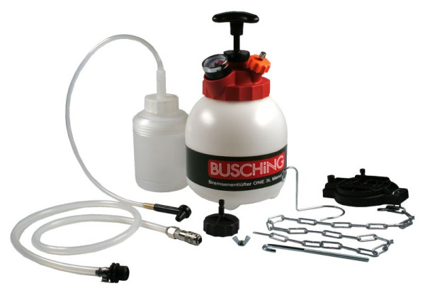 Busching Bremsenentlüfter "ONE" 3l, manuell, Euro, UNI-Adapter, Füllflasche, Schlauch, 100656