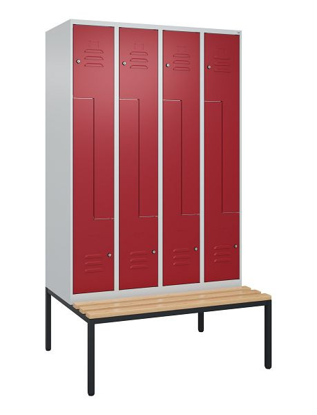 C+P Z-Spind Classic PLUS, mit untergebauter Sitzbank, 8 Abteile, 2120x1200x815mm, 7035/3003, Zylinderschlösser, Buche-Sitzleisten, 0800537-408 S10016