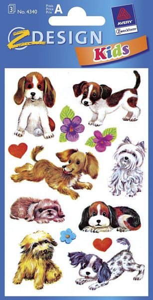 AVERY Zweckform Z-Design 4340, Deko Sticker, Hunde, 3 Bogen/26 Sticker, 4340