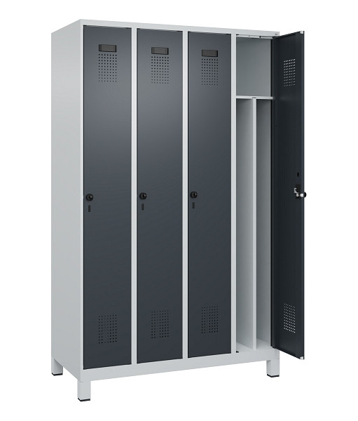 C+P Spind Evolo PLUS, mit Füßen, 4 Abteile, 1950x1200x500mm, 7035/7016, Verschluss Drehriegel, 049010-40F S10012
