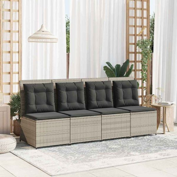 vidaXL Gartensofa mit Kissen Hellgrau Poly Rattan, 3394481