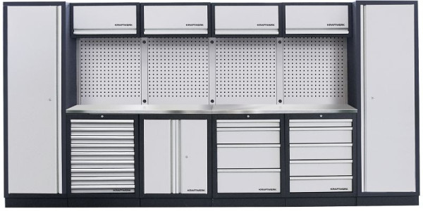 Kraftwerk MOBILIO 6-Element-Werkstatt-Schranksystem mit rostfreier INOX Arbeitsplatte, mit Vierkantlochwand, 3964FIX
