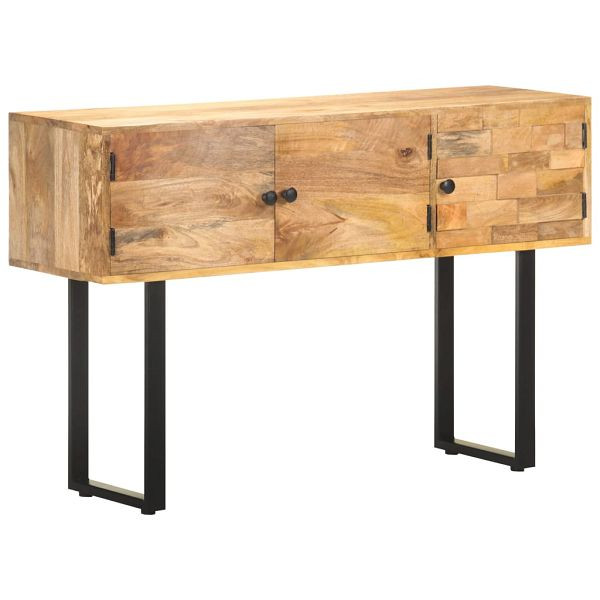 vidaXL Sideboard 116x35x75 cm Massivholz Mango, Material: Massives Mangoholz mit feinem Naturholzfinish, Eisen mit schwarzer Pulverbeschichtung, 320470