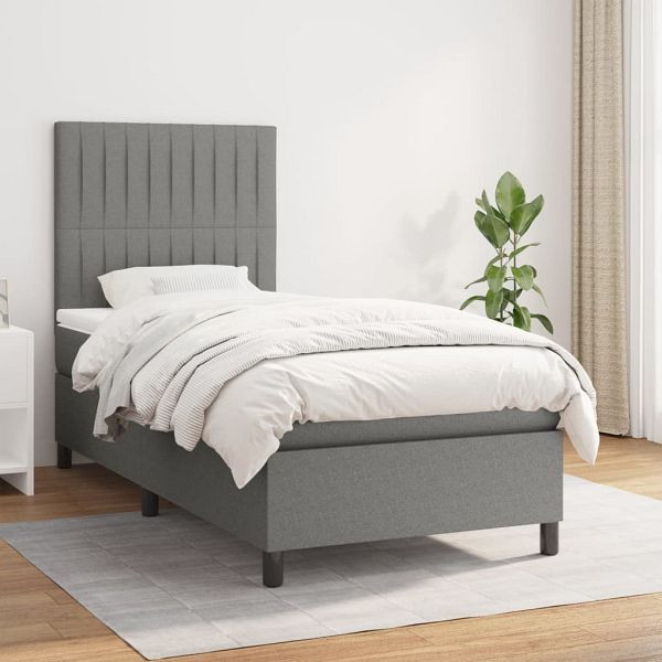 vidaXL Boxspringbett mit Matratze Dunkelgrau 100x200 cm Stoff, 3141914