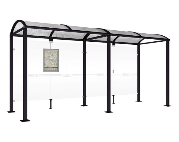 Procity Wartehalle Vierkantrohr - Ohne Seitenverkleidungen, Farbe RAL 9005, Maße: Breite 5000 x Höhe 2560 x Tiefe 1600 mm, 529209.9005