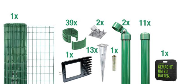 Alberts Fix-Clip Pro als Zaun-Komplettset, mit Einschlagbodenhülse und Kniekissen, grün, Höhe 153 cm, Länge 25 m, 695736
