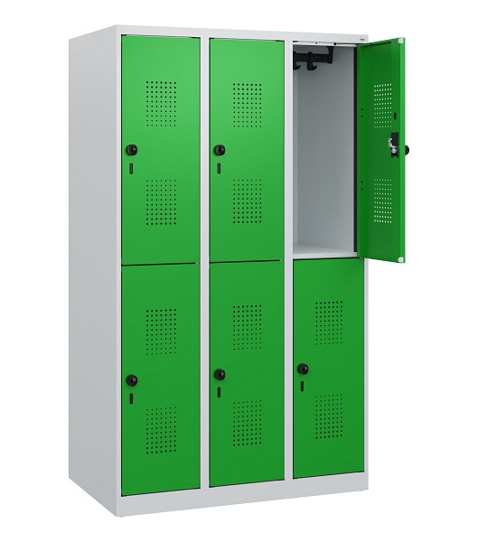 C+P Doppelstöckiger Spind Evolo PLUS, 6 Fächer, 1530x900x500mm, 7035/6037, Drehriegel, 0493005-30 S10011