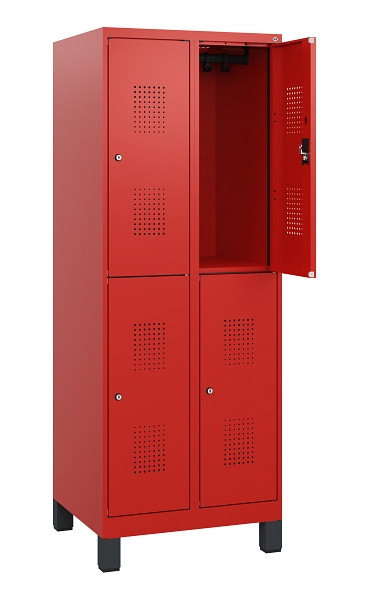 C+P Doppelstöckiger Spind Evolo PLUS, Füße, 4 Fächer, 1630x600x500mm, 3020/3020, Zylinderschloss, 0493105-20 S10075