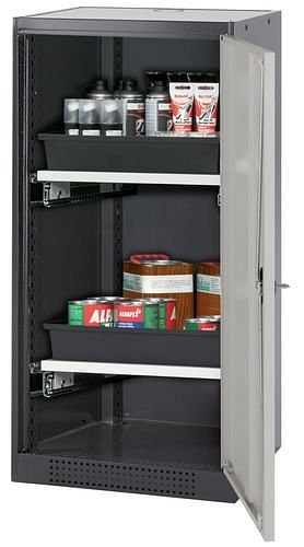 asecos Chemikalienschrank Systema-T CS-52R, Korpus anthrazit, Flügeltüren grau, 2 Tablarauszüge, 208629