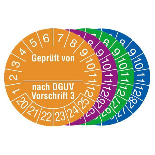 Stein HGS Prüfplaketten mit Jahresfarbe (6 Jahre), 2022-2027 / grün, Modell: Geprüft von... nach DGUV Vorschrift 3, Menge: 500er-Rolle, 31.c2135-22