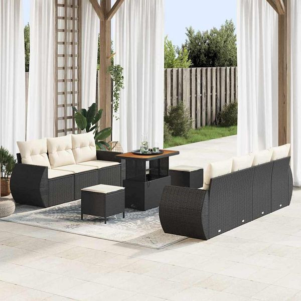 vidaXL Garten-Sofa-Set 10-teilig Schwarz Poly-Rattan, 3361840