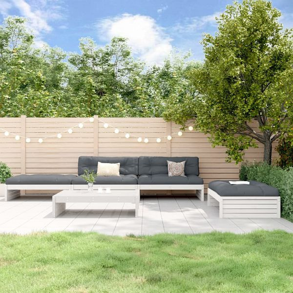 vidaXL 5-teilig Garten-Lounge-Set mit Kissen Weiß Massivholz, 3186145