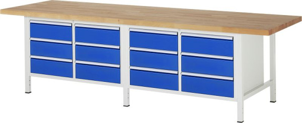 RAU Werkbank Serie 8000 - Gestell-Bauweise (Schweißgestell), 2 Doppel-Unterbau-Container (6x Schublade), 3000x840x900 mm, 03-8473A2-309B4S.11
