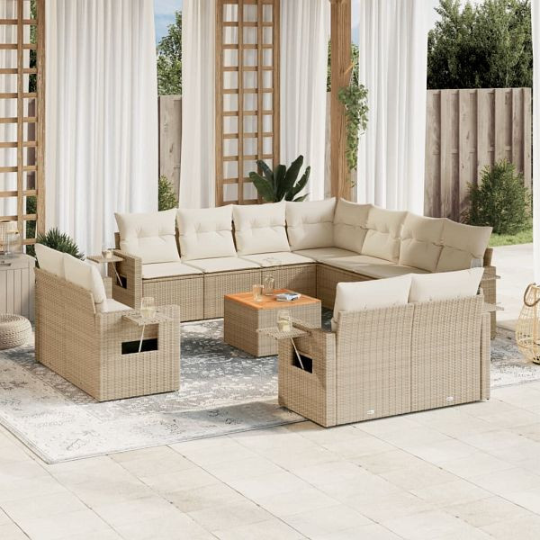 vidaXL 12-teilig Garten-Sofagarnitur mit Kissen Beige Poly Rattan, 3224826