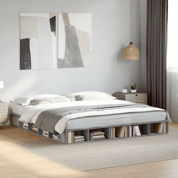 vidaXL Bettgestell Grau Sonoma 200x200 cm Holzwerkstoff, 3280452