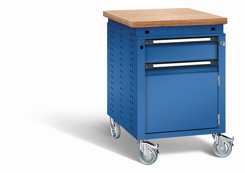Otto Kind Werkbank Serie function Typ 151 fahrbar, Multiplexplatte, bündig, Unterbau, mit Zentralverschluss, komplett RAL 5010, 072378113