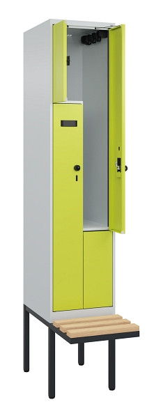 C+P Z-Spind Evolo PLUS, Bank, 2 Fächer, 2120x400x815mm, 7035/0024, Drehriegel, Sitzfläche Holz, 0490437-122 S10011