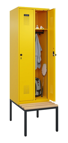 C+P Spind Evolo PLUS, 2 Abteil, 2120x600x815mm, 1023/1023, Drehriegel, Sitzfläche Buche-Hartholz, Sitzbank, 0490507-20 S10022
