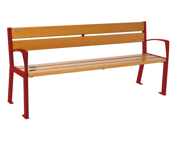 Procity Sitzbank Silaos 5 Holzlatten, 1800 mm, Mit Armlehne, Holz & Stahl, helle Eiche/RAL 3004, 209512.3004.CHEC