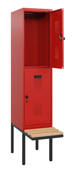 C+P Doppelstock-Spind Evolo PLUS, Bank, 2 Fächer, 1950x400x815mm, 3020/3020, Drehriegel, Sitzfläche Buche-Hartholz, 0493405-12 S10034