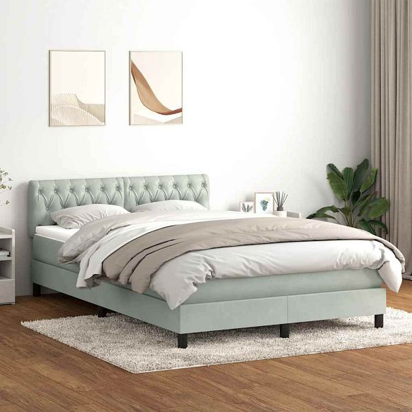 vidaXL Boxspringbett mit Matratze Hellgrau 160x210 cm Samt, 3316503
