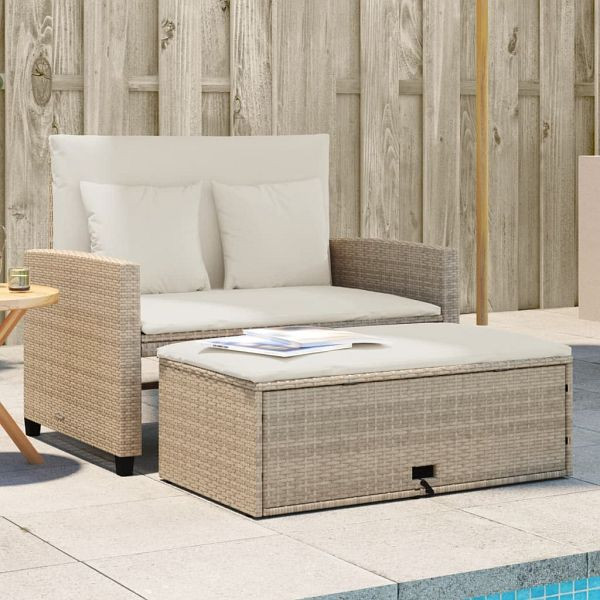 vidaXL Gartensofa mit Kissen 2-Sitzer Beige Poly Rattan, 365135
