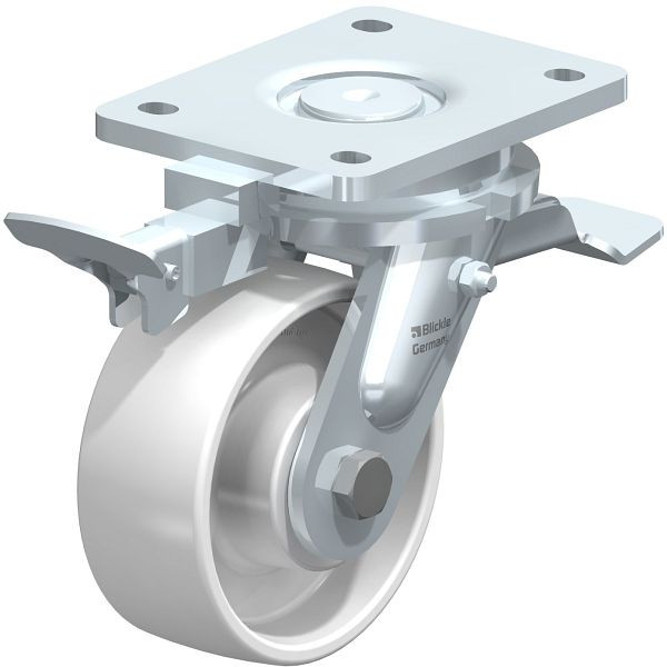 Blickle LO-PO 127K-ST-RI4 Stahlgeschweißte Schwerlast-Lenkrolle mit Feststeller, Polyamid, Weiß, 852804