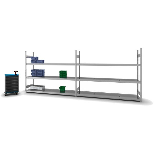 hofe Großfach-Grundregal, 2000x600x2500 mm, 3 Fachebenen, verzinkt, 350 kg Fachlast, 1200 kg Feldlast, zweiseitige Bedienung, GZG20625B