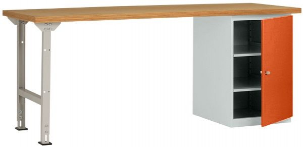 Manuflex Werkbanksystem COMBI Modell 8 mit massiver Bucheplatte, BxTxH = 2000 x 700 x 840 mm, Rotorange, WC5125.2001