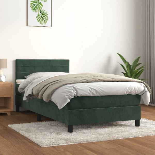 vidaXL Boxspringbett mit Matratze Dunkelgrün 90x200 cm Samt, 3141344