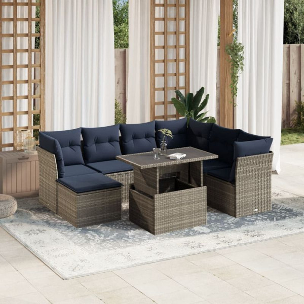 vidaXL 8-teiliges Gartensofa-Set mit Kissen, grau, Polyrattan, 3266761