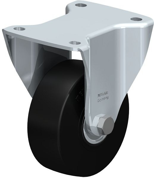 Blickle BH-SE 125K Stahlblech-Bockrolle, Schwerlast-Ausführung, mit Anschraubplatte, Elastik-Vollgummi, Schwarz, 3657