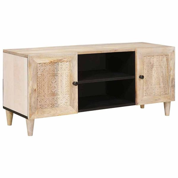 vidaXL TV-Schrank Mit Regal Weiß 105 x 33 x 46 cm massives Mangoholz, 4018116