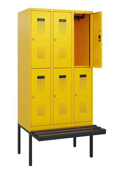 C+P Doppelstock-Spind Evolo PLUS, Bank, 6 Fächer, 1950x900x815mm, 1023/1023, Zylinderschloss, Sitzfläche Kunststoff, 0493405-30 S10157