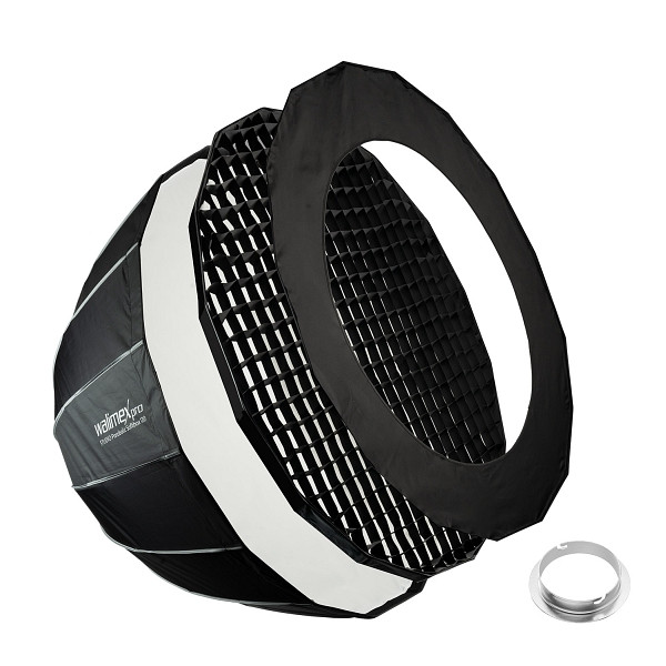 Walimex pro Studio Parabolic Softbox 120cm + Softboxadapter für Elinchrom (Außendurchmesser: 15,2 cm), inkl. Grid, Maske, 1023465