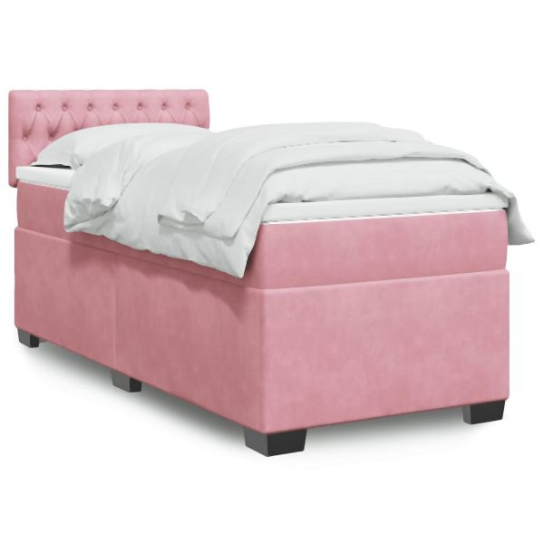 vidaXL Boxspringbett mit Matratze Rosa 90x200 cm Samt, 3286221