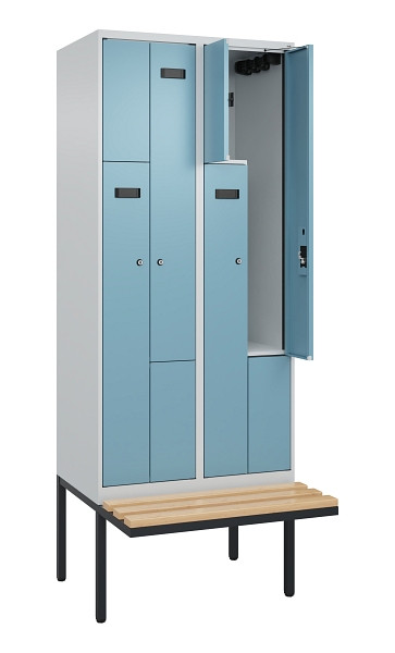 C+P Z-Spind Evolo PLUS, Bank, 4 Fächer, 2120x800x815mm, 7035/0010, Zylinderschloss, Sitzfläche Holz, 0490437-224 S10031
