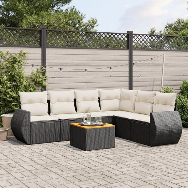 vidaXL 7-teilig Garten-Sofagarnitur mit Kissen Schwarz Poly Rattan, 3225020
